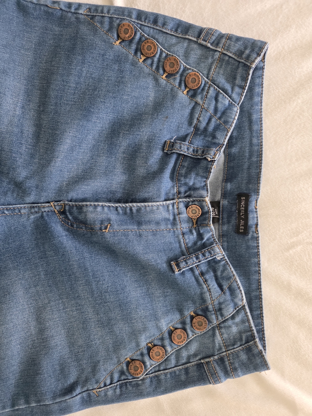 Sincerely Jules Blue High-Rise Flared Jeans with Button Detail, Sz 9 - Picture 5 of 6